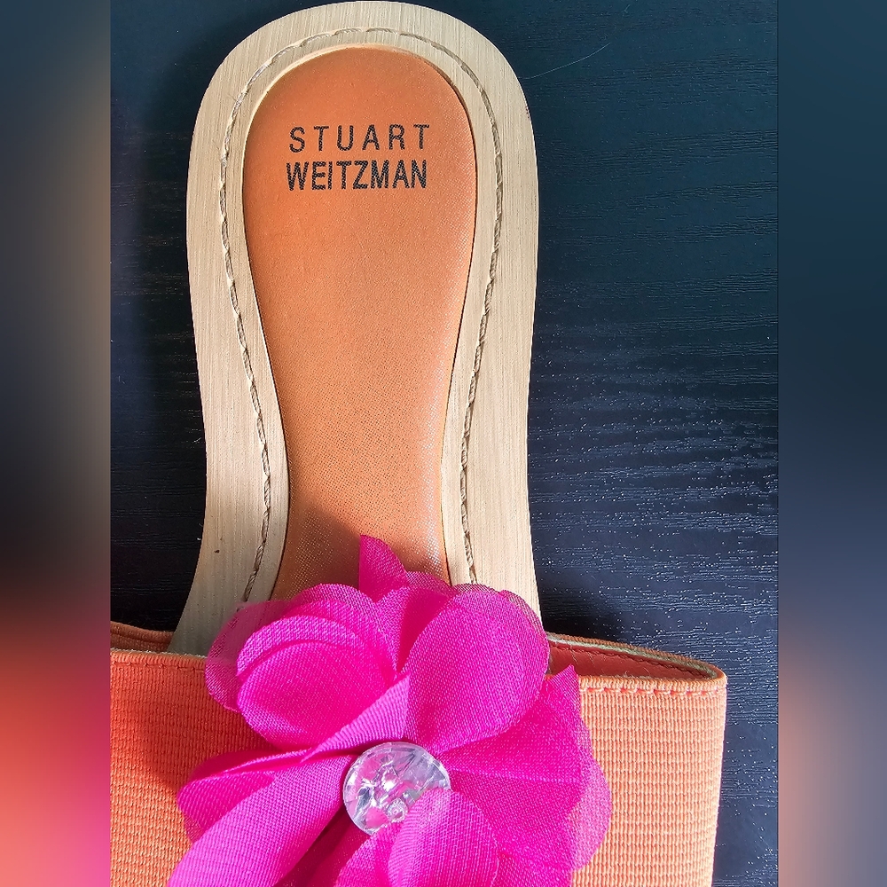 Stuart Weitzman Orange Sandals with Pink Floral Kids Size 3 - Picture 2 of 8